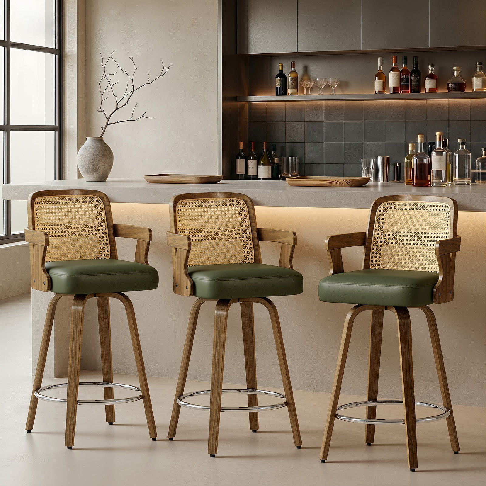 Apex Green Swivel Rattan Bar Stool