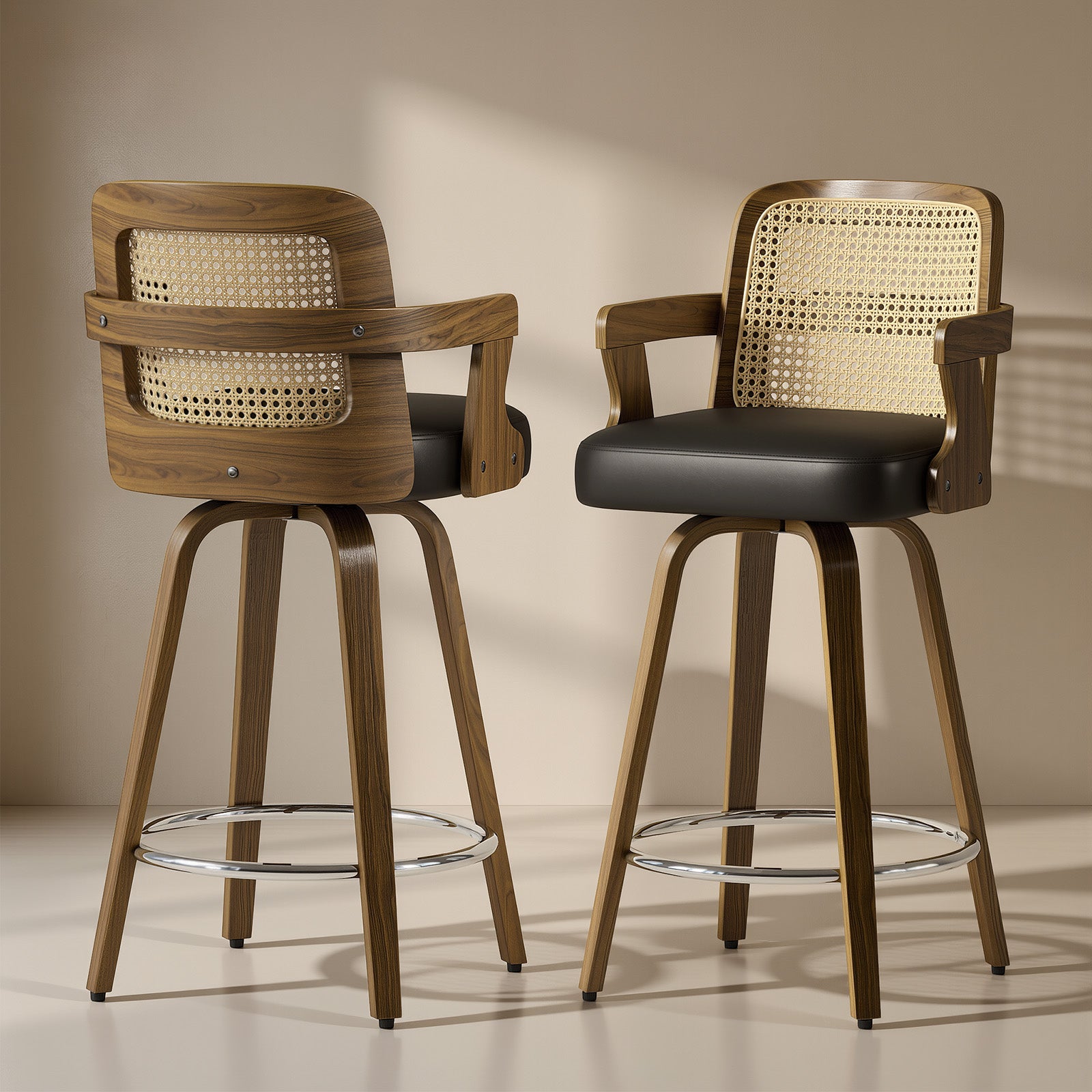 Apex Black Swivel Rattan Bar Stool