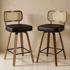 Arc Black Swivel Bar Stool With Rattan Back