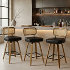 Arc Black Swivel Bar Stool With Rattan Back