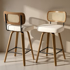 Arc Cream Swivel Bar Stool With Rattan Back