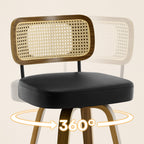 Arc Black Swivel Bar Stool With Rattan Back