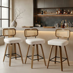 Arc Cream Swivel Bar Stool With Rattan Back