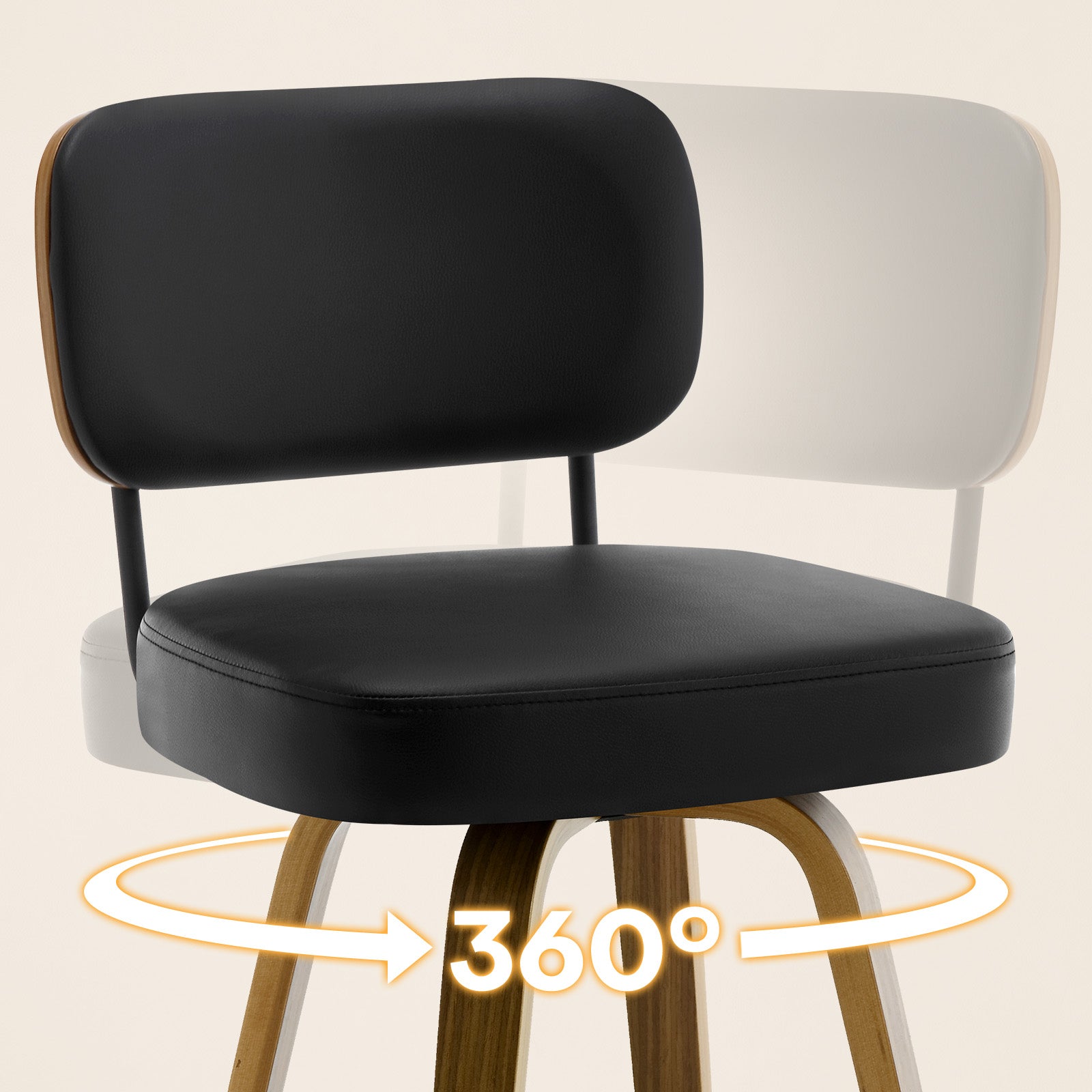 Arc Black Swivel Bar Stool With Leather Back