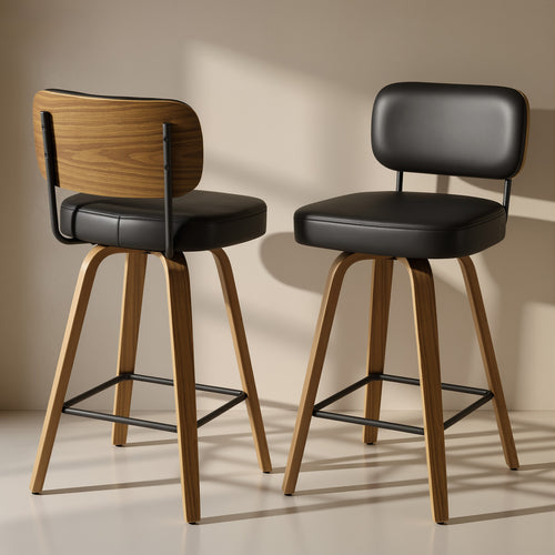 Arc Black Swivel Bar Stool With Leather Back