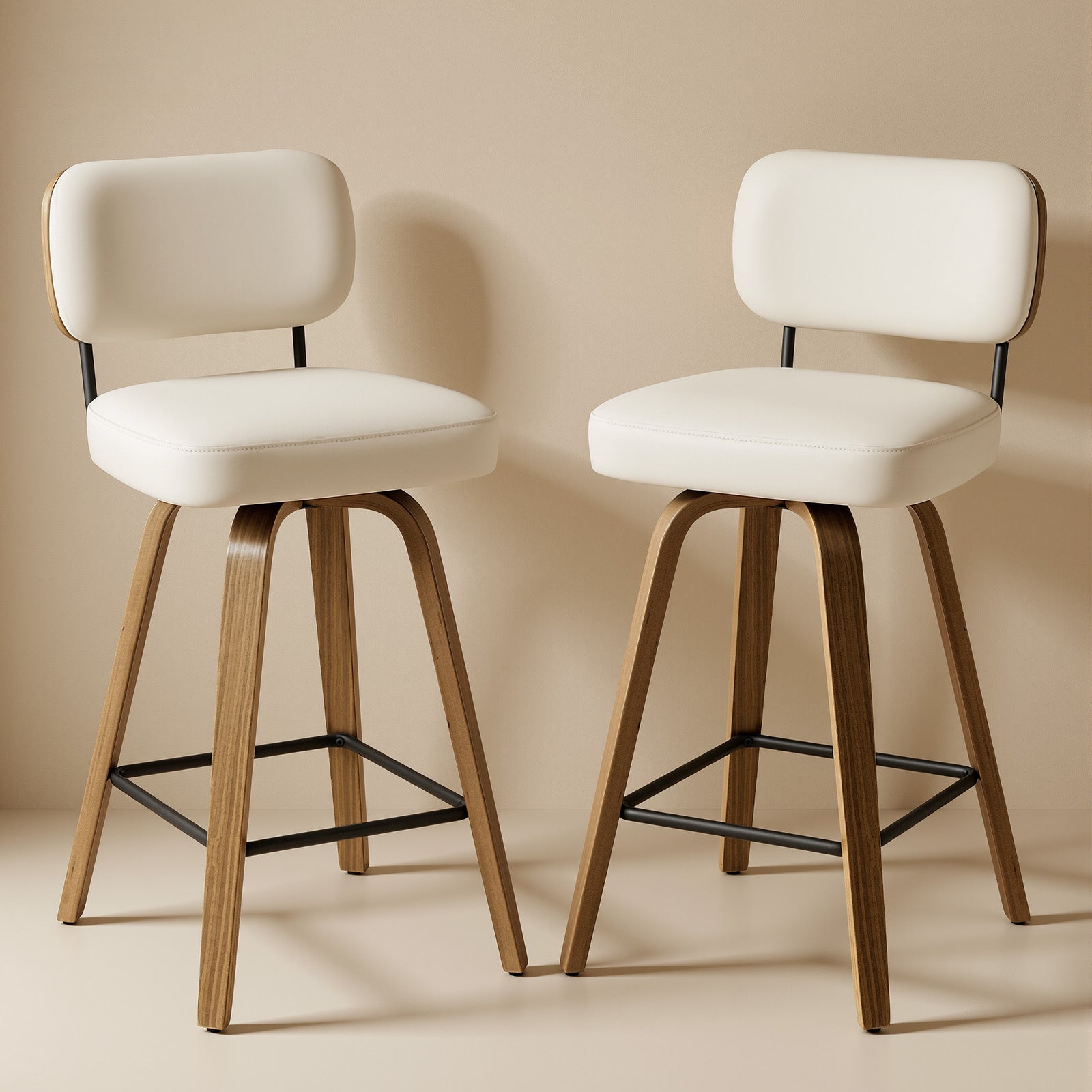 Arc Cream Swivel Bar Stool With Leather Back