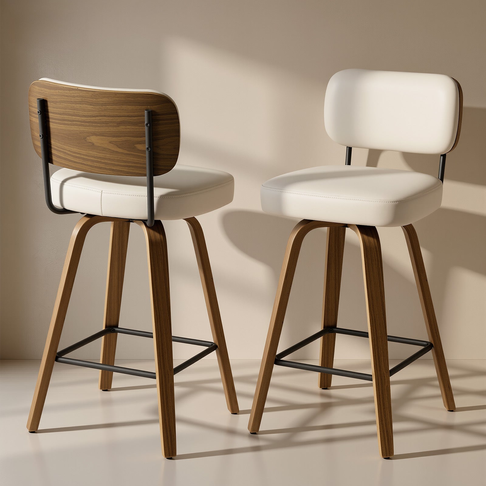 Arc Cream Swivel Bar Stool With Leather Back