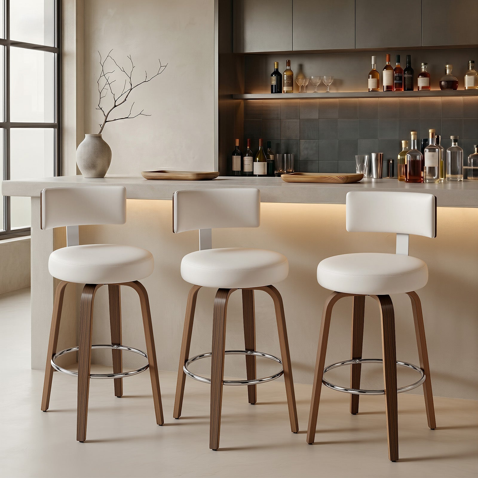 Ember White PU Swivel Bar Stool
