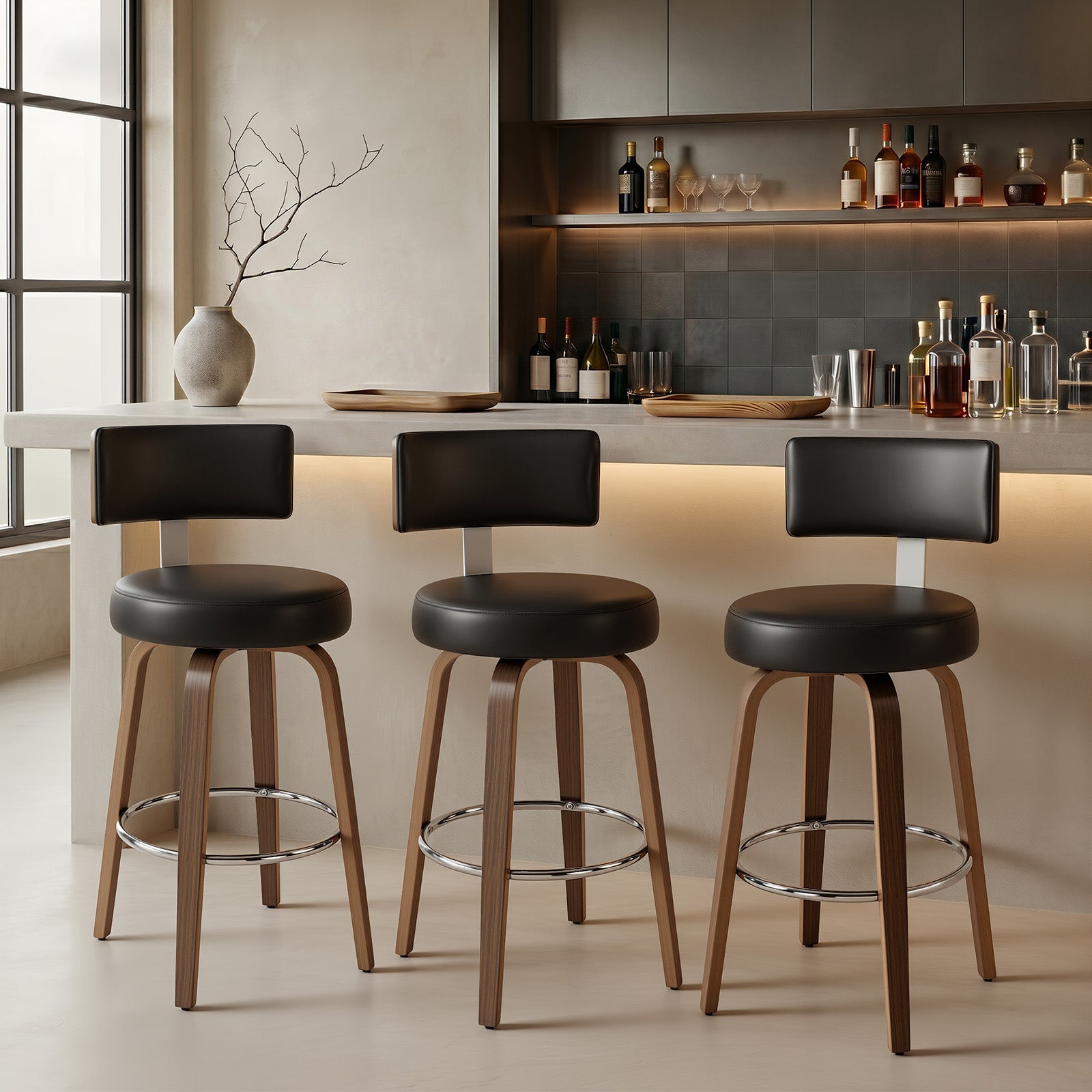 Ember Black PU Swivel Bar Stool